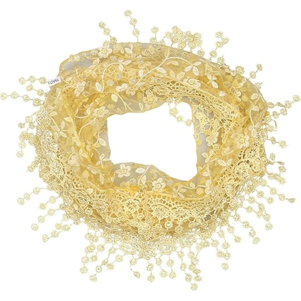 Blondert dusk med frynser og blomstermønster, trendy silkeslør brodert slør kirkebryllup sjal skjerf frynser