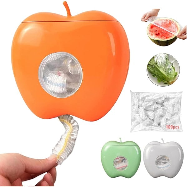 Förvaringslåda för plastfolie med 100 plastfoliepåsar, multifunktionell väggmonterad plastfoliedispenser, förvaringslåda för matplastfolie (grå) Orange Orange