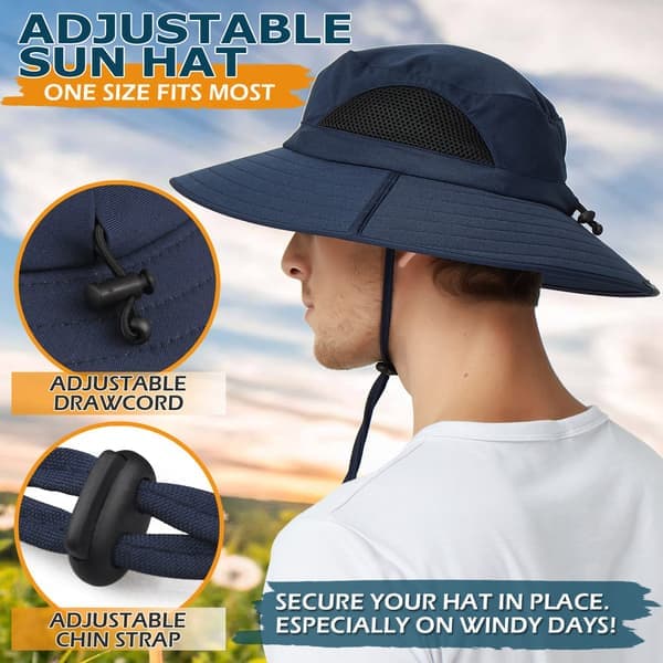 Solhat til mænd og kvinder, foldbar safarihat, havehat, UV-beskyttelse, solbeskyttelseshat, sommerhat, bred skygge, udendørs, vandrehat, blå