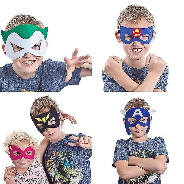 Superhelte masker festartikler til børn (32 stk) filt og elastik - Superhelte fødselsdagsfest masker med 32 forskellige typer perfekt