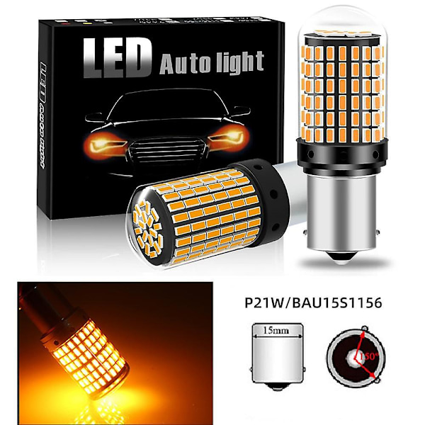 2 st 1156 BA15S P21W BAU15S PY21W T20 7440 W21W 3157 1157 P21/5W W21/5W LED-lampor 144 SMD led CanBus-lampa för blinkers yellow 2PCS 1156 PY21W BAU15S