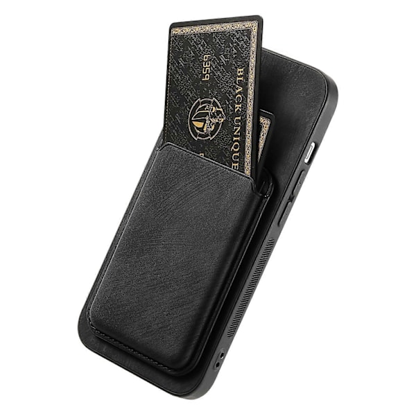 Retro Läder Kortficka Magnetiskt Mobilskal för iPhone 14 Black