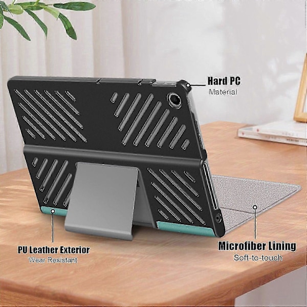 Fodral för Lenovo Tab Plus 11,5-tums TB351FU med värmeavledande stativ i läder - Svartc p Dark green Lenovo Tab Plus