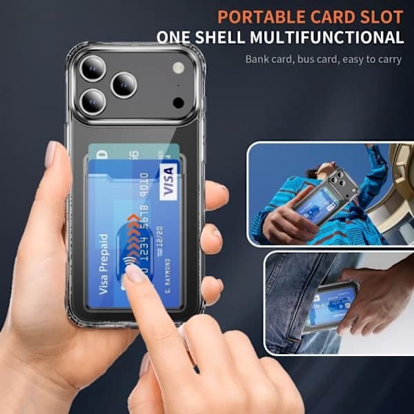 iPhone 17 Pro Max Cover - Krystalklar med Kortplads - PC og TPU Hybrid