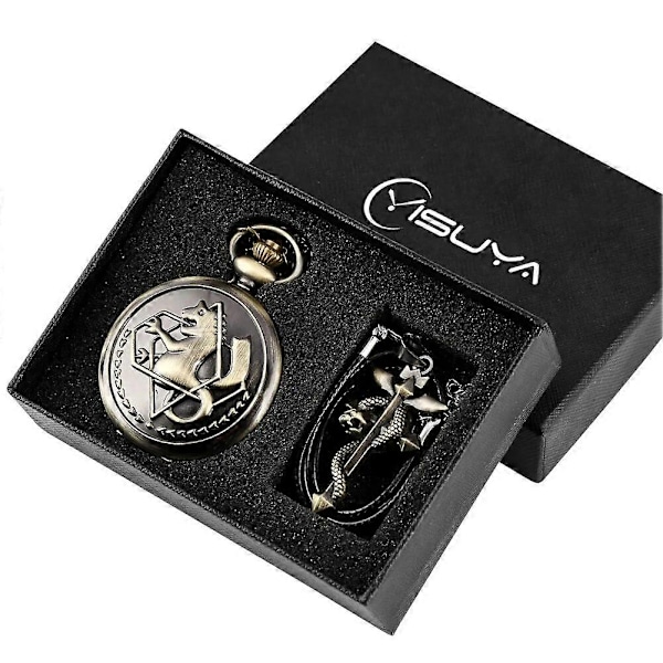 Fullmetal Alchemist Sølv/Bronze Lommeur Pendul Mænds Kvarts Lommeur Japan Anime Halskæde Ur Høj Kvalitet Gave Sæt 3