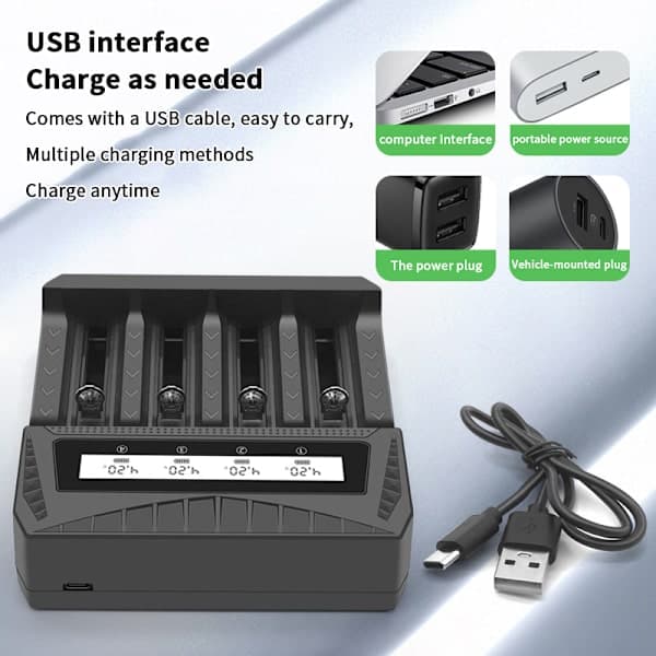 USB-lader Intelligent LCD Batteri USB-lader - 1/2/4 spor for 186 A1 A1