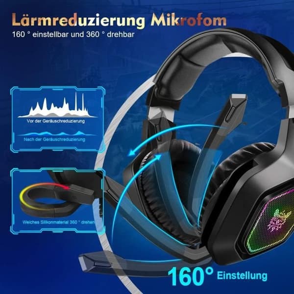 Gaming-headset - ONIKUMA - PS4-headset - 7.1 Surround Sound - Støjreducerende mikrofon - LED