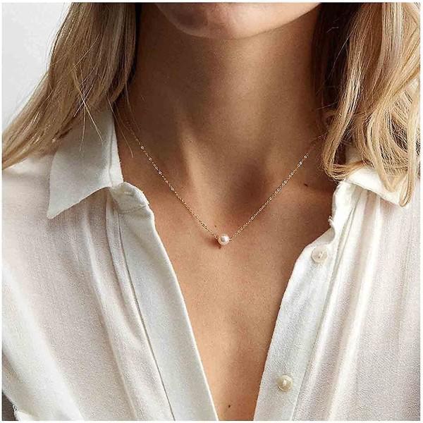 Boho Perle Halskæde Guld Flydende Perle Choker Halskæde Minimalistisk Kæde