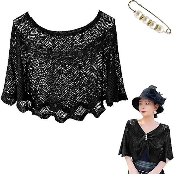 2PCS Sjal Wraps för kvinnor med ärmar  För kvinnor Casual Open Knit Top Lace Sommar Lätt Solid Sun Proof Sjal