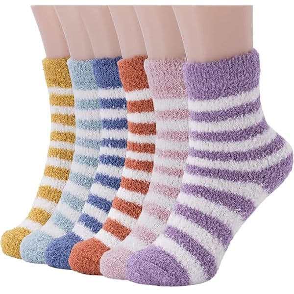 6 par varme, bløde sokker til kvinder, sovesokker til kvinder, bløde mikrofiber tykke, bløde sokker til kvinder størrelse 36-40 til vinter