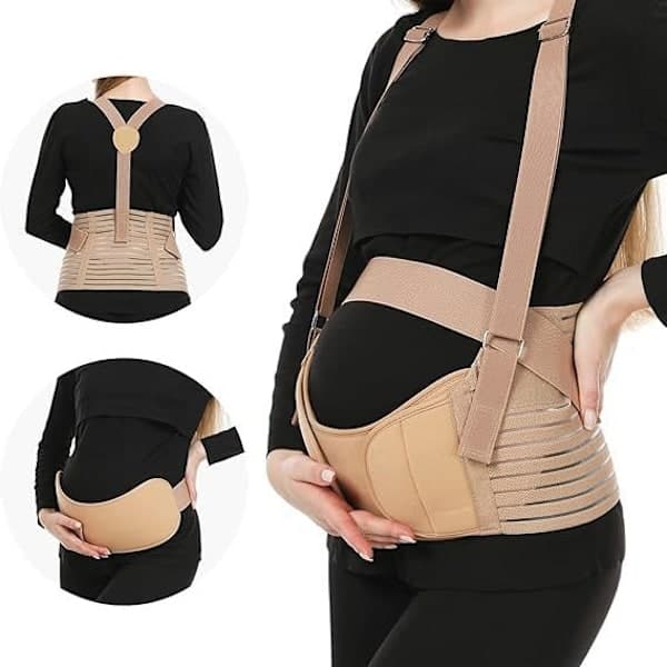 Tre-delt abdominal støttebælte bib model abdominal støttebælte specielt til gravide kvinder i midten og slutningen af graviditeten White M