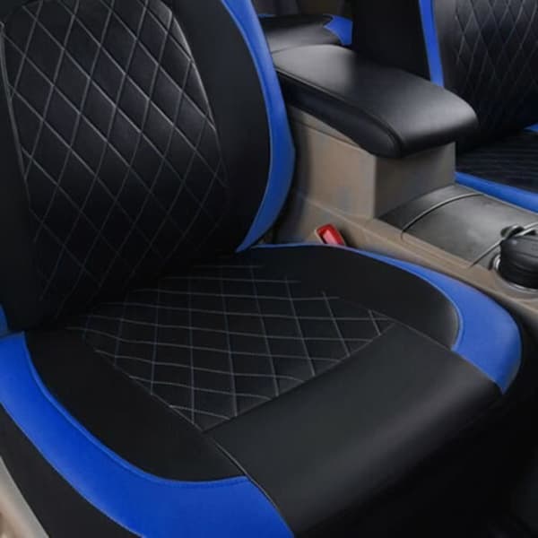 Autosædebetræk - 9 dele - PU-læder - Blå - Airbag-kompatibelt
