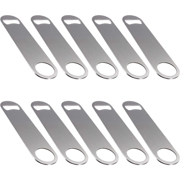 10 st Ölflasköppnare, platt flasköppnare i rostfritt stål med belagt handtag (silver)