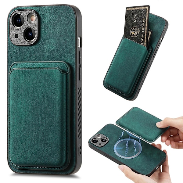 Retro Läder Kortficka Magnetiskt Mobilskal för iPhone 14 Green
