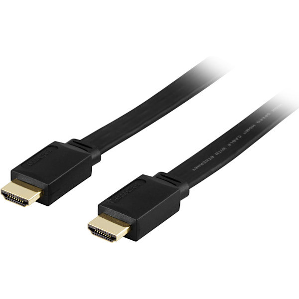 Fladt HDMI-kabel, HDMI High Speed med Ethernet, 10m, sort