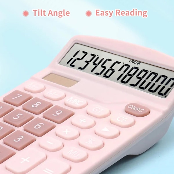 Bordregner Standardfunktionsregner med 12-cifret Stort LCD-display Solar & Batteri pink