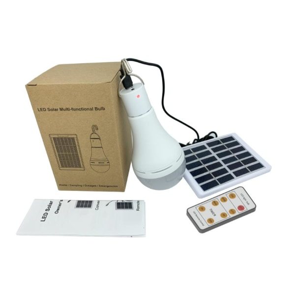 LED-sollampa, USB-laddning med fjärrkontroll 7W (fjärrkontroll + glödlampa + solpanel = komplett set (smart switch, kallt vitt ljus)