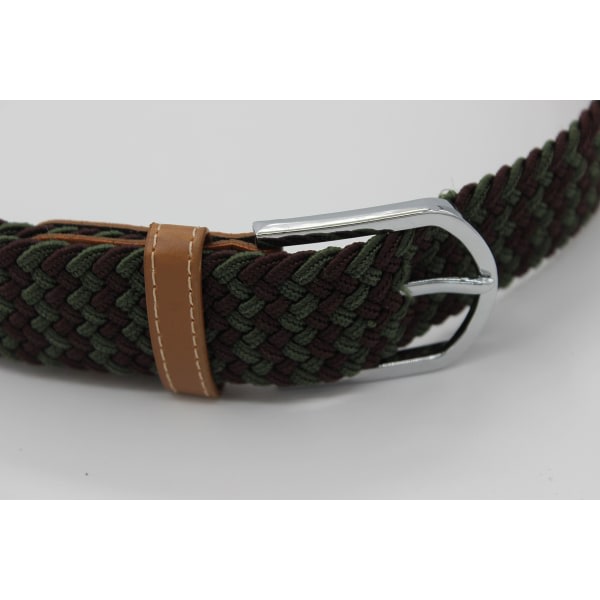 41 * 1,3 tum Unisex Elastisk Flätad Stretch Bälte Casual Herr Dam Midjebälte med PU Läder Spänne, Grön+Kaffebrun+Kaffebrun green+coffee