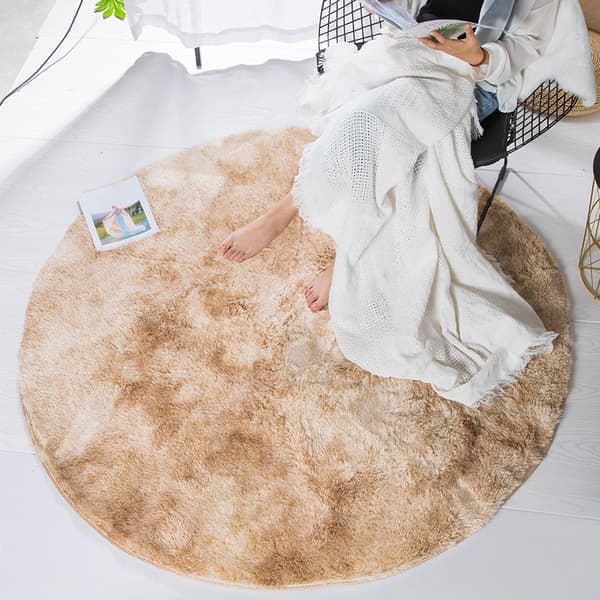 Kaffebrun rund fluffy tæppe til stue og soveværelse 160CM Kaffe 160CM Coffee