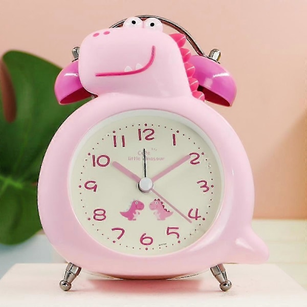 Väckarklocka för sovrum, Analog Dinosaurie Väckarklocka, Skrivbordsklocka för studenthem Pink
