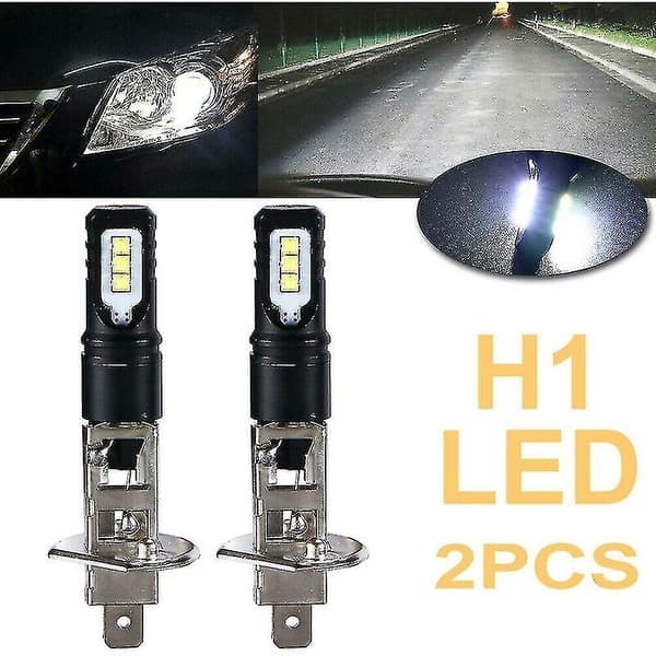 2x H1 6000k Super Bright White 6000lm DRL LED Forlygte Kit Fjernlys