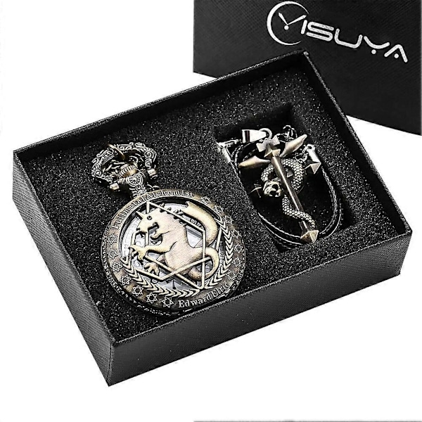 Fullmetal Alchemist Sølv/Bronze Lommeur Pendul Mænds Kvarts Lommeur Japan Anime Halskæde Ur Høj Kvalitet Gave Sæt 3