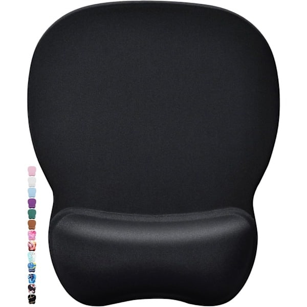 Ergonomisk musmatta med handledsstöd i memory foam, bekväm datormusmatta för laptop, smärtlindrande handledsstöd svart Black