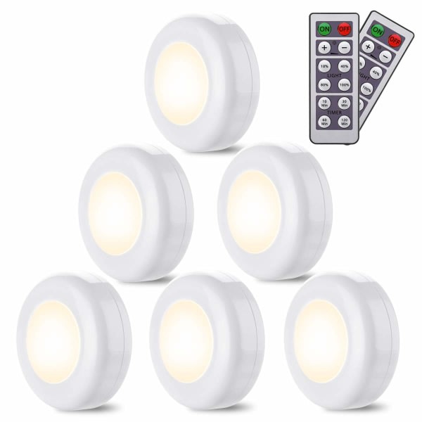 6-pack LED-lampor Sladdlösa Varmvita 4000k Dimbar LED Nattlampa Batteridriven och fjärrkontroll LED Spotlight Belysning för kök Sovrum