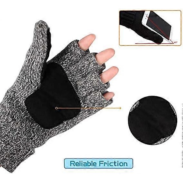 Vinterstickade Fingervantar Konvertibla Vantar med Klaffskydd för Män Kvinnor Light Gray