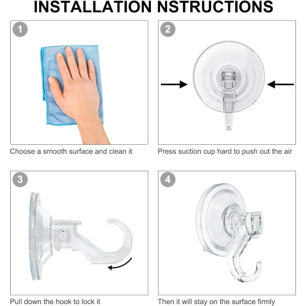 Sugekopp, 4-pak sterk trykklås vakuum multifunksjonell sugekopp tungt egnet for bad, kjøkkenhengende sugekopp