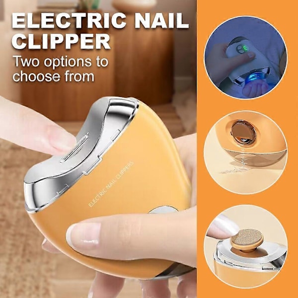 2 i 1 Elektrisk Polerande Automatisk Nagelklippare, 2025 Uppgraderad Elektrisk Nagelklippare för Bebisar och Vuxna, Nagelklippare Nagelfil Orange