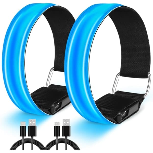 LED-armbånd oppladbart, høy synlighet blinkende reflekterende løpelys for løpere, 2-pakning lysende armbånd LED-løping blå Blue