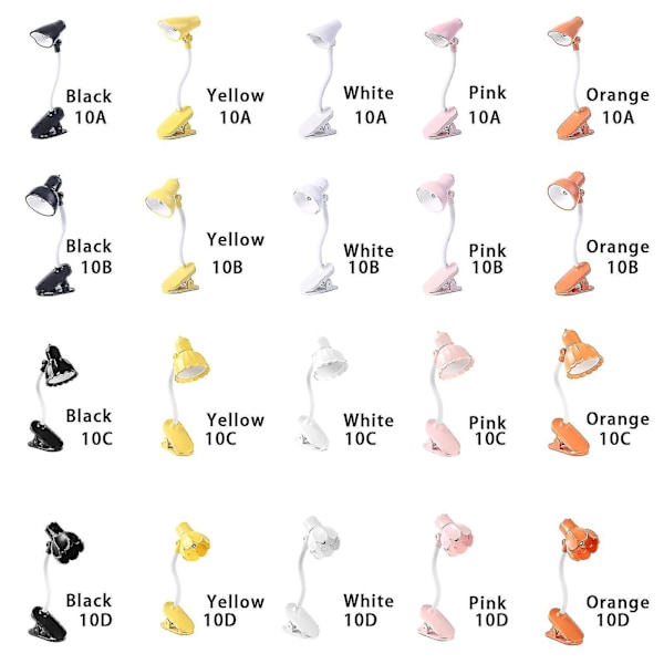 Skrivebordslampe, 360 graders rotasjon, klips-på-lampe, bærbar leselampe, klemme på skrivebord/bord/køyeseng/skap, hjemmebelysning Pink A