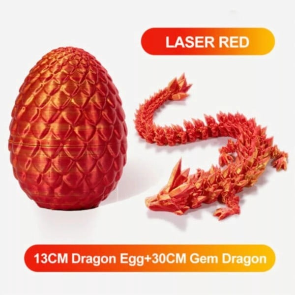 Overraskelses Drageæg Artikulerede Ædelstensdrage Fidget Legetøj - 3D Printet Drage Laser Rød Laser Red