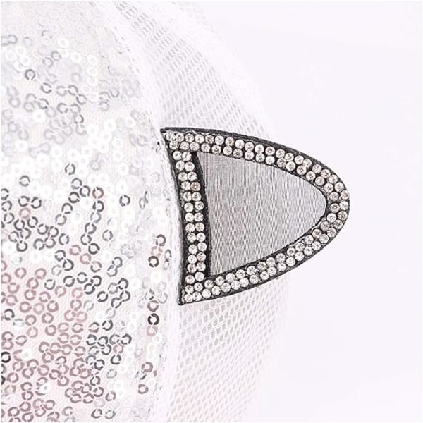 Flickor Pojkar Sparkle Paljetter Baseball Cap Katt Öra Topp Justerbar Solhatt White