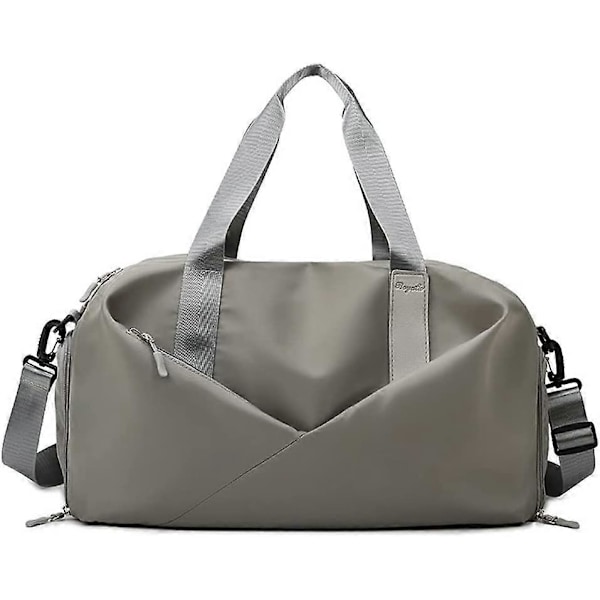 Gymnastiktaske til kvinder, lille rejsetaske med skorum, duffelbag til sport, weekend, yoga, svømning, sort-S Grey S