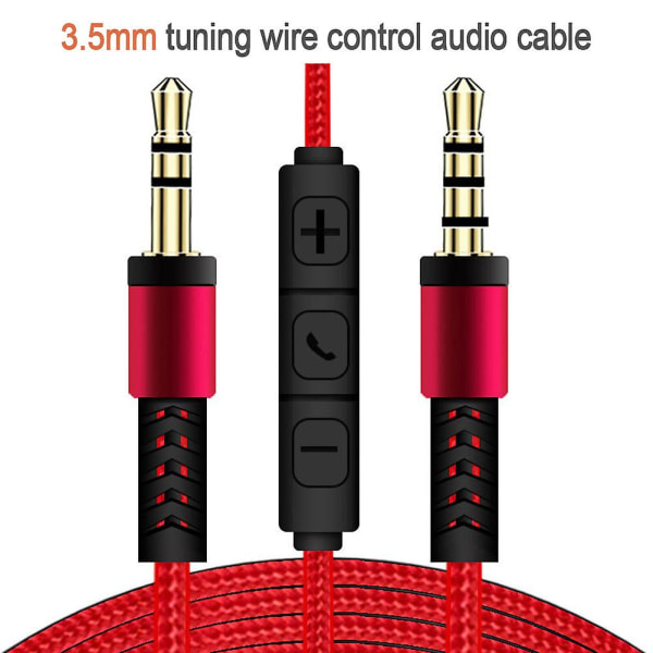 1,2 m 3,5 mm till 3,5 mm hane till hane Stereo Audio Aux-kabel hörlurssladd med tryckknapp Volymkontroll Mic White