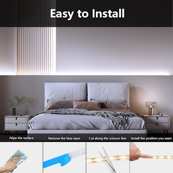 3m LED-strimler med batteri og fjernbetjening, 90 LED-lysstrimler, vandtætte, 8 tilstande, dæmpbare, timer, selvklæbende, klippbare til soveværelsesspejl cold light
