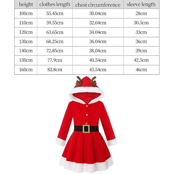 Julekostume Julekjole Elg Hætte Juleoutfits Elegant Efterår Vinter 110cm