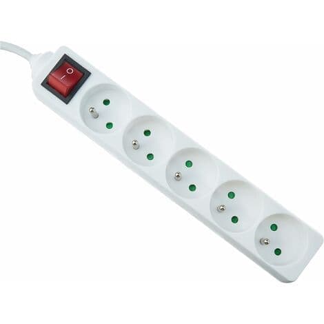 5-veis strømuttak, Flere uttak - 5-veis strømuttak + bryter, Strømuttak forlenger - 5P / 16A / - Hvit - 3M