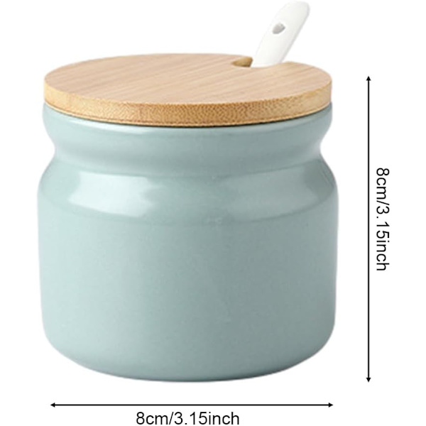 Porcelænssukkerskål med låg og ske, krydderiglas krydderibøtte krydderibøtte, passer til kaffebar, køkken og hjem morgenmad