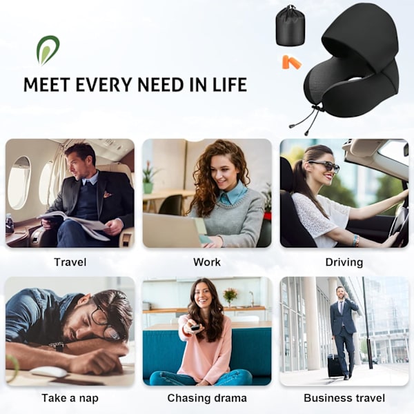 Reisepute for nakke minneskum, hette reise nakkepute for voksne, komfortabel nakkepute for reise med hettegenser Pure black