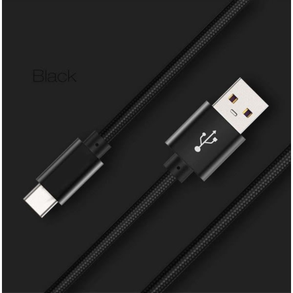 2kpl USB C -kaapeli Type C Pikalatauskaapeli Samsung Galaxy A12 / A32 / A42 / A52 / A72 Nylon Android-puhelinlaturiin (1 m, musta)