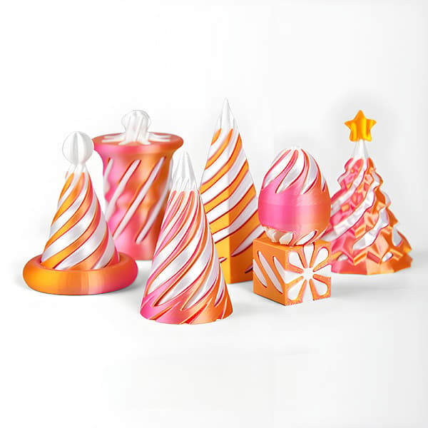 7 stk. 3D-printede roterende pyramider, tredimensionel spiral B B