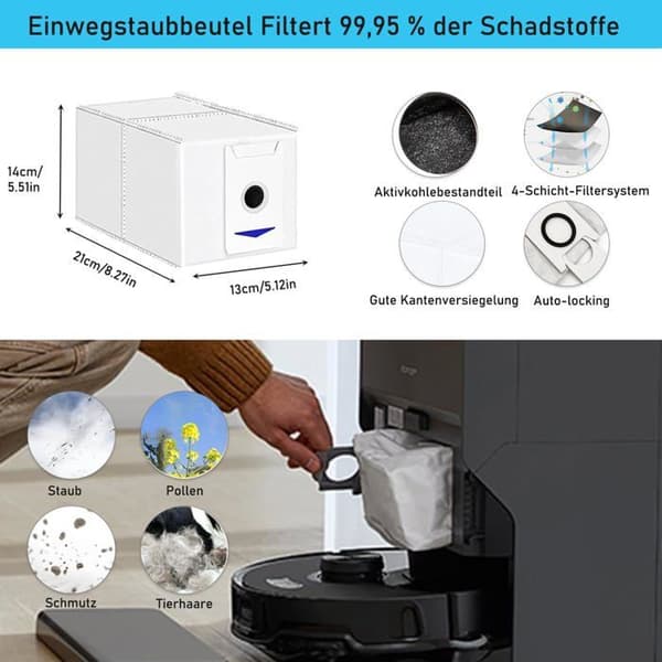 Tilbehørssæt til Ecovacs Deebot T30 Omni/T30 Pro Omni, 6 antibakterielle støvposer, 6 moppepuder, 1 [BLE255]