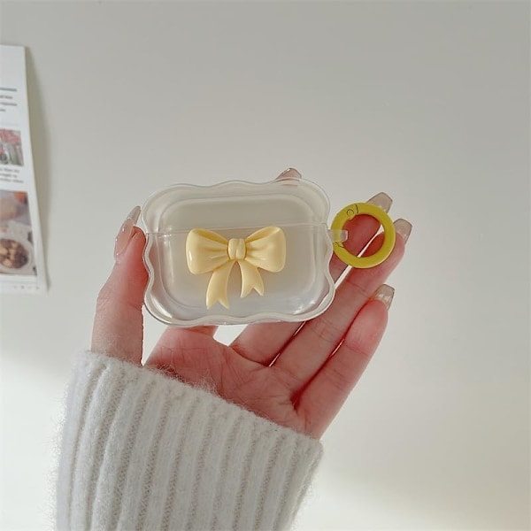 Kompatibelt skal för AirPods 2 & 1 Mjukt transparent TPU med söt 3D-färgad rosett-design Stöttåligt nyckelringsskydd för Airpods 2 & 1 gul yellow
