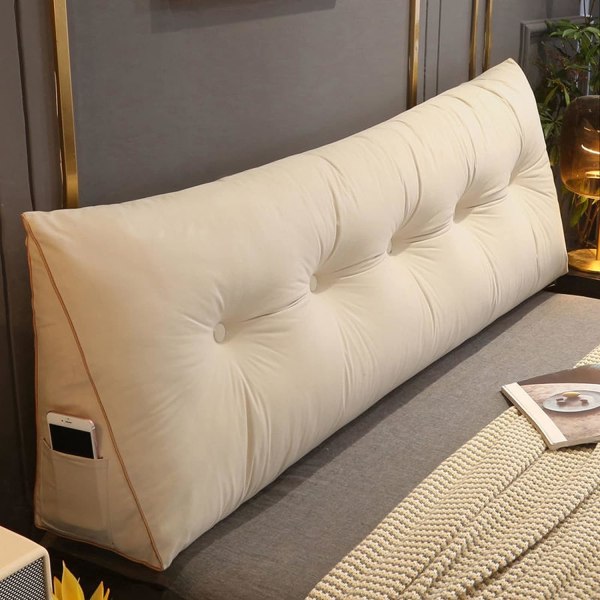 Comfortable Lumbar Bed Pillow Reading Backrest Cushion Triangular Headboard Pillow Bed Wedge Pillow Large Reading Pillow 120x50x20cm,Beige