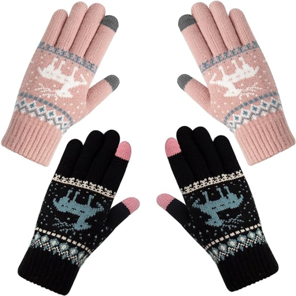 Mode 2 par kvinnor vinter pekskärmshandskar varma stickade thermal Tjocka plysch lining handledshandskar pekskärm
