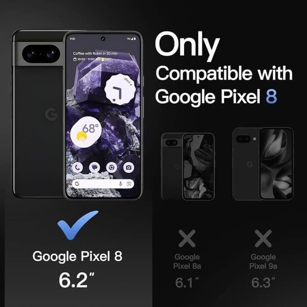 Magnetisk etui til Google Pixel 8 6,2 tommer 2023, kompatibelt med MagSafe, stødsikkert etui med mat, halvgennemsigtig bagside (sort)