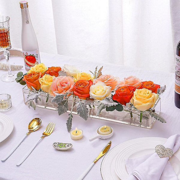 Klar Akryl Vas Rektangulär Blomsterdekoration för Matbord, Lång Rektangulär Akrylvas för Hem Bröllop Matbordsdekor-yvan Without lights S